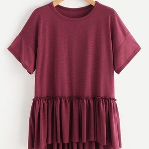 SHEIN Frill Burgundy Tee